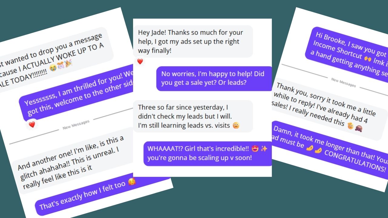 image of screenshots of testimonials of peopel who have bought the digital product
