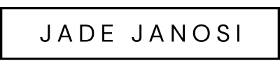 Black and white text logo in DM Sans font with name 'Jade Janosi' surrounded by a black rectangular border.